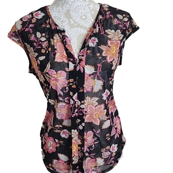 PerSeption Concept black sheer floral sleeveless top, size S - Picture 1 of 6